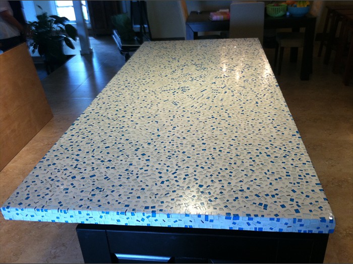 11 of 30    |    Custom Concrete Kitchen Island - Glass Inlay